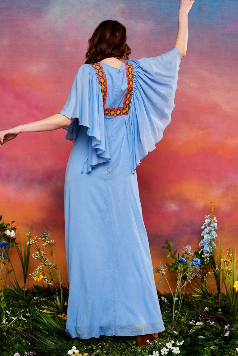 Bluebird Sky Blue Trimmed Maxi Dress - The Hippie Shake