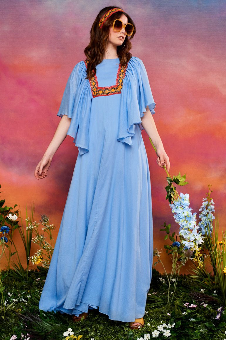 Bluebird Sky Blue Trimmed Maxi Dress - The Hippie Shake
