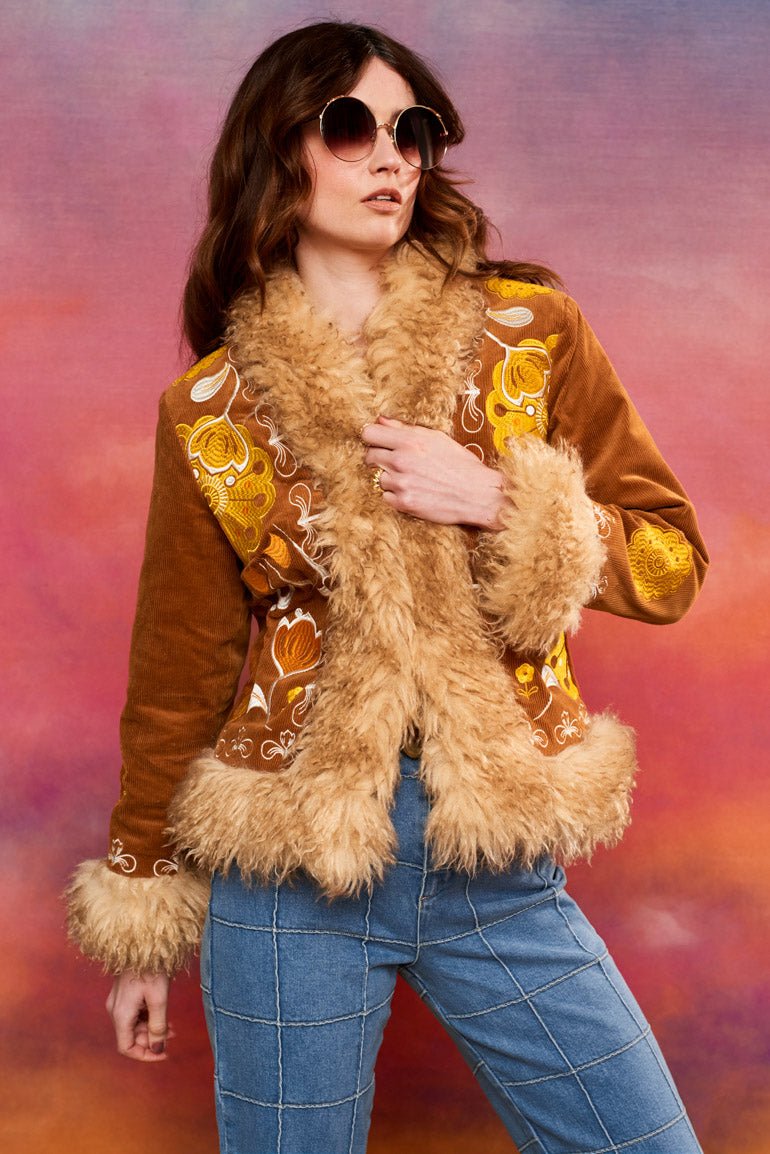 Cinnamon Girl Brown Embroidered Penny Lane Coat - The Hippie Shake