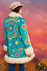 Dreamland Kaleidoscope Teal Penny Lane Coat - The Hippie Shake