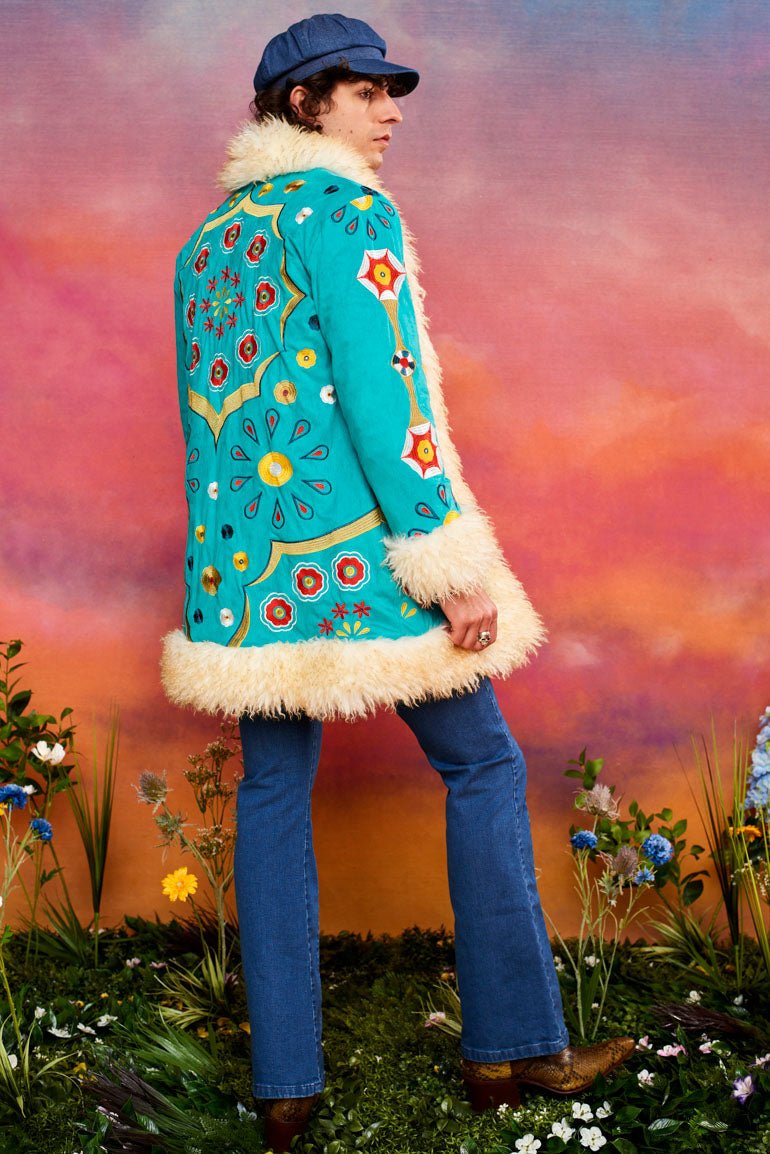 Dreamland Kaleidoscope Teal Penny Lane Coat - The Hippie Shake