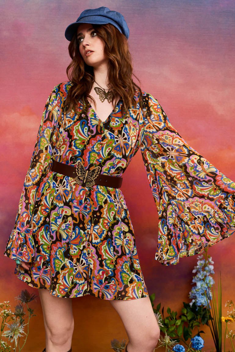 Grace Angel Sleeve Butterfly Mini Dress - The Hippie Shake