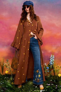 Harvest Moon Brown Embroidered Maxi Dress - The Hippie Shake