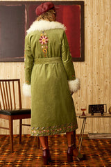 Angelina Green Corduroy Embroidered Long Coat - The Hippie Shake