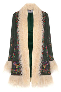 Breaking Hearts Green Embroidered Penny Lane Coat - The Hippie Shake