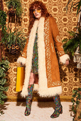 Breaking Hearts Tan Embroidered Long Penny Lane Coat - The Hippie Shake