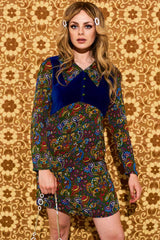 Elenore Green Paisley Velvet Bodice Mini Dress - The Hippie Shake