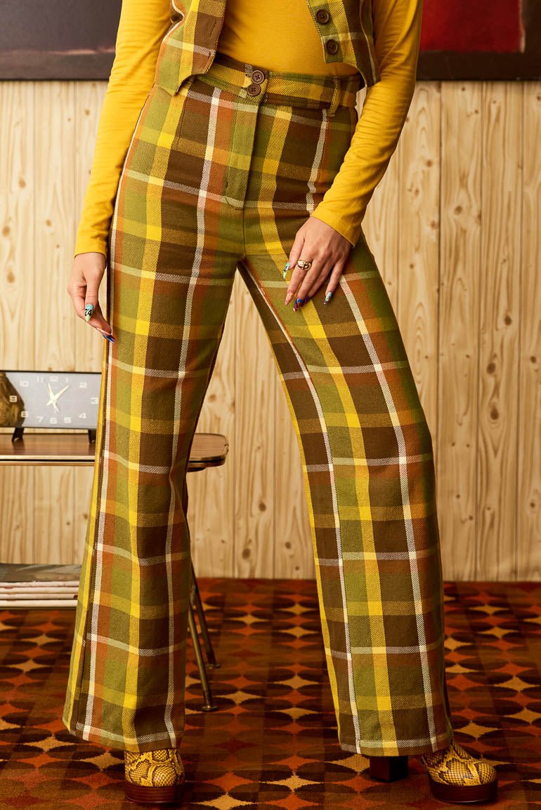 ASOS DESIGN high waist trousers in lemon and green check | ASOS