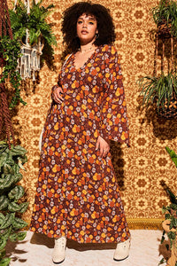 Lady Of The Canyon Brown Floral Maxi Dress - The Hippie Shake