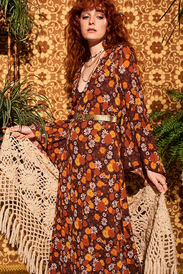 Lady Of The Canyon Brown Floral Maxi Dress - The Hippie Shake