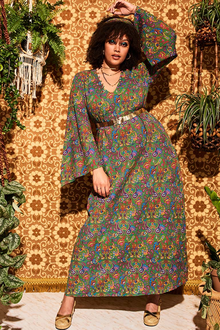Lady Of The Canyon Green Paisley Maxi Dress - The Hippie Shake