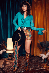 Let The Good Times Roll Teal Ruffle Blouse - The Hippie Shake