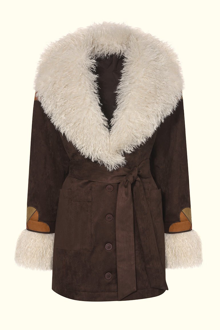 Marionette Brown Floral Applique Belted Coat - The Hippie Shake