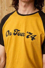 On Tour '74 Mens Yellow Raglan Ringer T-Shirt - The Hippie Shake