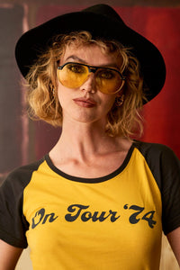 On Tour '74 Yellow Raglan Ringer T-Shirt - The Hippie Shake