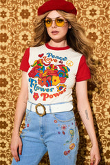 Peace, Love & Flower Power Contrast Ringer T-Shirt - The Hippie Shake