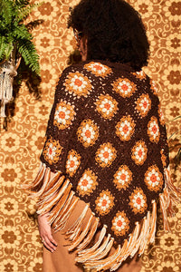 Pearl 70s Flower Crochet Poncho - The Hippie Shake