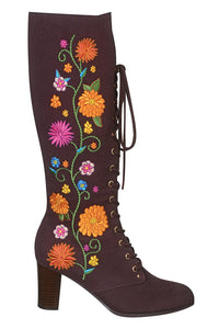 Penny Lane Brown Floral Embroidered Boots - The Hippie Shake
