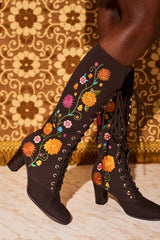 Penny Lane Brown Floral Embroidered Boots - The Hippie Shake