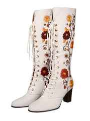 Penny Lane Cream Floral Embroidered Boots - The Hippie Shake