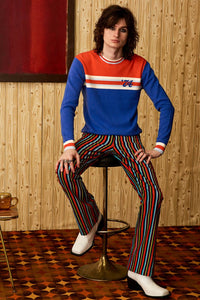 Satisfaction '74 Blue Stripe Sweater - The Hippie Shake