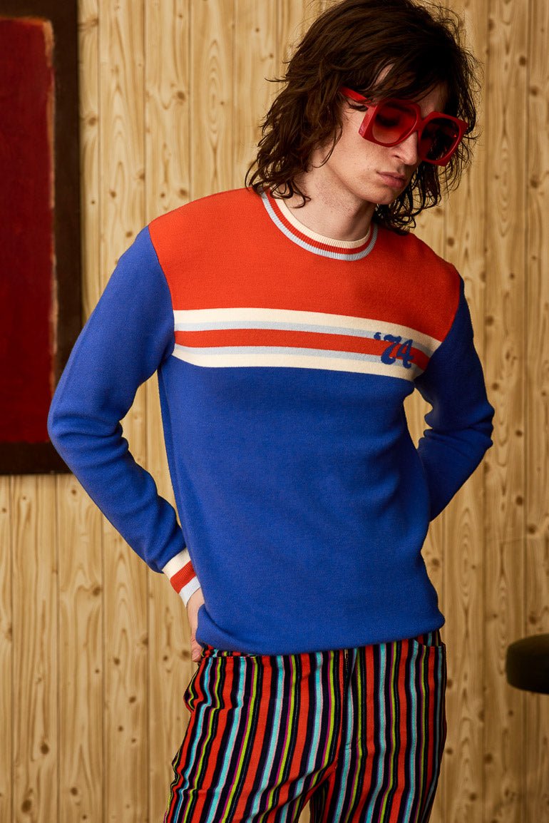 Satisfaction '74 Blue Stripe Sweater - The Hippie Shake