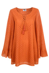 Shake n' Boogie Orange Angel Sleeve Lace Mini Dress - The Hippie Shake