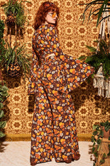 Wiggle Wiggle Brown Floral Wide Leg Trousers - The Hippie Shake