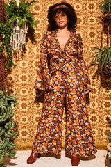 Wiggle Wiggle Brown Floral Wide Leg Trousers - The Hippie Shake